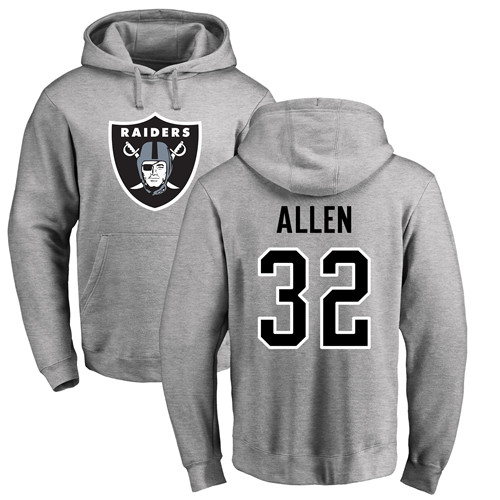 Men Oakland Raiders Ash Marcus Allen Name and Number Logo NFL Football #32 Pullover Hoodie Sweatshirts->oakland raiders->NFL Jersey